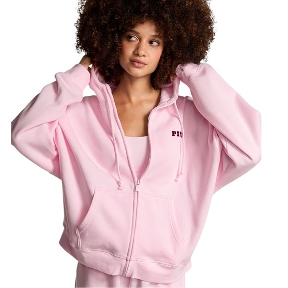 Pink ivy Fleece Campus Full -Zip Hoodie, pink tulip Size Large - Picture 12 of 16